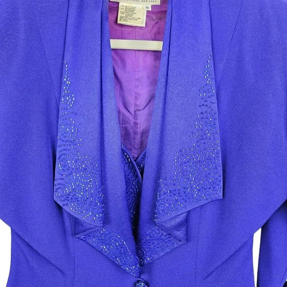 Daymor Couture Vintage Suit Size 10 Purple‎ Beaded Snap Front Blazer Maxi Skirt - Picture 8 of 16
